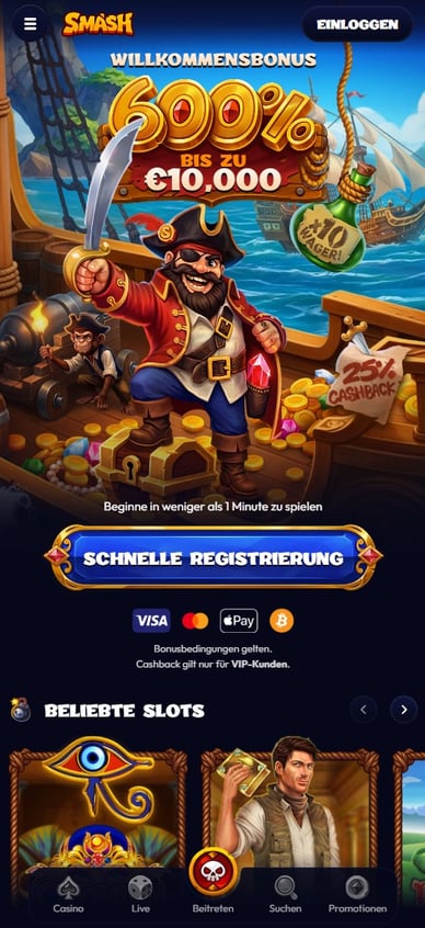 Smash Casino affiliate-landningssida förhandsgranskning